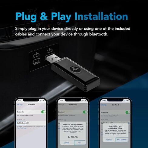 AutoSky Best Wireless CarPlay Converter Micro Edition - لمسة نهائية للبيانو - أصغر محول CarPlay في السوق - قم بتحويل CarPlay السلكي من المصنع إلى لاسلكي in Kuwait