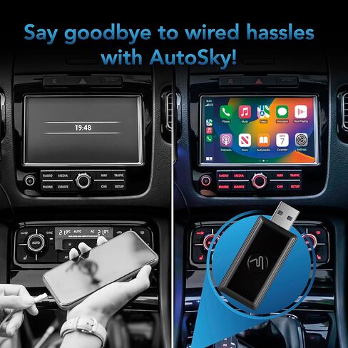 AutoSky Best Wireless CarPlay Converter Micro Edition - لمسة نهائية للبيانو - أصغر محول CarPlay في السوق - قم بتحويل CarPlay السلكي من المصنع إلى لاسلكي in Kuwait