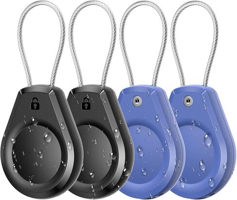 Waterproof AirTag Keychain Holder - (4 Pack) Lock Case with Keyring, Black | Compatible with Apple AirTags, Ultra Durable Air tag Protective Case with Anti-Lost Wire Cable for Luggage, Key, Backpack in Saudi Arabia