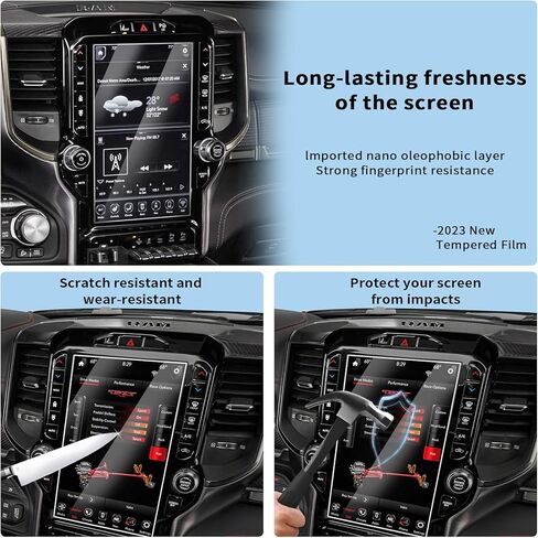 قطعتان من واقي الزجاج المقوى الشفاف عالي الدقة لعام 2019-2024 دودج رام 1500 2500 3500 يوكونكت 12 بوصة شاشة لمس للسيارة، واقي شاشة الملاحة، مقاوم لبصمات الأصابع والخدش in Kuwait