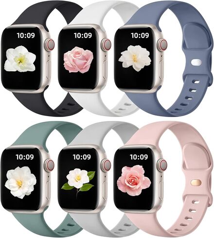 Maledan 6 عبوات متوافقة مع Apple Watch Band 38mm 40mm 41mm 42mm 44mm 45mm 49mm النساء والرجال، حزام بديل من السيليكون الرياضي القابل للتنفس لـ iWatch Apple Watch Series 9 8 7 6 5 4 3 SE Ultra in Kuwait