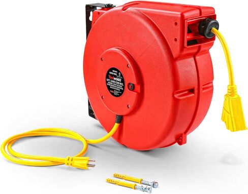 ReelWorks Extension Cord Reel Retractable 12AWG x 65' Foot 3C/SJT Heavy Duty Commercial Cable Triple Tap Connector Power 15A 125VAC 1875W in Saudi Arabia