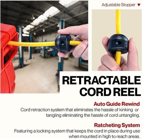 ReelWorks Extension Cord Reel Retractable 12AWG x 65' Foot 3C/SJT Heavy Duty Commercial Cable Triple Tap Connector Power 15A 125VAC 1875W in Saudi Arabia
