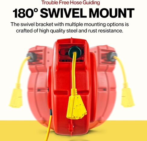 ReelWorks Extension Cord Reel Retractable 12AWG x 65' Foot 3C/SJT Heavy Duty Commercial Cable Triple Tap Connector Power 15A 125VAC 1875W in Saudi Arabia