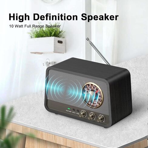 راديو Audiocrazy AM FM راديو قديم على الطاولة مع مكبر صوت بلوتوث، قابس راديو بلمسة نهائية خشبية عتيقة في الحائط للمنزل والمكتب ومدخل Aux، ومقبس سماعة الرأس، والتحكم في الجهير in Kuwait