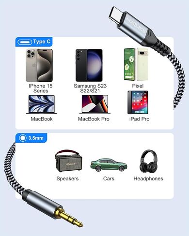 Aux to USB C, USB C to 3.5mm Audio Aux Jack Cable 3.3 ft, Type C to Aux Headphone Male Cord Car Aux Cable Compatible with iPhone 15/15Plus/Pro/Pro Max, Galaxy S23 Ultra iPad Pro Air Pixel 7 in Saudi Arabia
