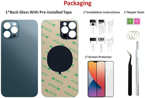 12 Pro Max Back Glass Replacement for iPhone 12pro Max Back Cover Glass 6.7 Inch with PreInstalled Tape Installation Instruction Repair Tools Screen Protector Pacific Blue in Saudi Arabia
