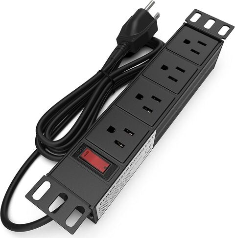 حامل PDU - 1U (4 منافذ) وحدة توزيع الطاقة 10 بوصة للرفوف الصغيرة مع حماية (كابل 110 فولت/15 أمبير بطول 6 أقدام) شريط طاقة مثبت على حامل الشبكة (في الحائط أو المكتب أو حامل حامل الخادم) Tupavco TP1713 in Kuwait