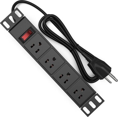 حامل PDU - 1U (4 منافذ) وحدة توزيع الطاقة 10 بوصة للرفوف الصغيرة مع حماية (كابل 110 فولت/15 أمبير بطول 6 أقدام) شريط طاقة مثبت على حامل الشبكة (في الحائط أو المكتب أو حامل حامل الخادم) Tupavco TP1713 in Kuwait