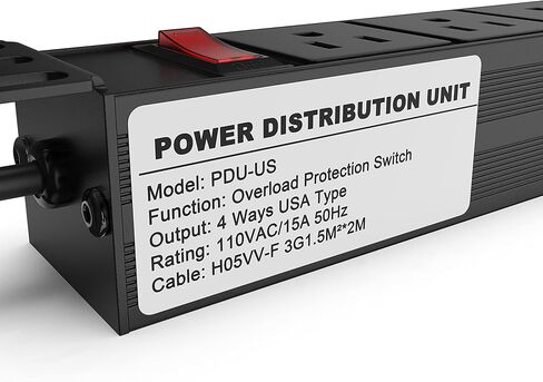 حامل PDU - 1U (4 منافذ) وحدة توزيع الطاقة 10 بوصة للرفوف الصغيرة مع حماية (كابل 110 فولت/15 أمبير بطول 6 أقدام) شريط طاقة مثبت على حامل الشبكة (في الحائط أو المكتب أو حامل حامل الخادم) Tupavco TP1713 in Kuwait