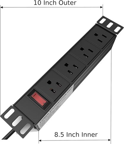 حامل PDU - 1U (4 منافذ) وحدة توزيع الطاقة 10 بوصة للرفوف الصغيرة مع حماية (كابل 110 فولت/15 أمبير بطول 6 أقدام) شريط طاقة مثبت على حامل الشبكة (في الحائط أو المكتب أو حامل حامل الخادم) Tupavco TP1713 in Kuwait