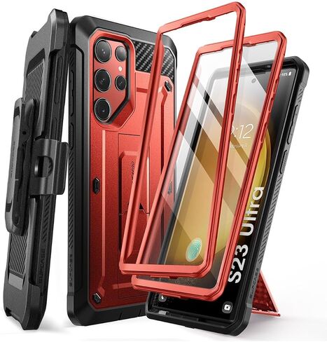 حافظة SUPCASE UB Pro لهاتف Samsung Galaxy S24 Ultra، [إطاران أماميان] [حماية من الدرجة العسكرية] حافظة متينة شديدة التحمل مع واقي شاشة مدمج ومسند ومشبك حزام (أسود) in Saudi Arabia