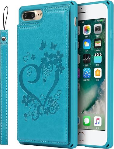 جراب ShunJieTech لهاتف iPhone 7 Plus، جراب iPhone 8 Plus، [حامل بطاقة الائتمان وجراب محفظة بفتحة] غطاء خلفي من الجلد مضاد للصدمات مع حزام (5.5 بوصة) - أسود in Kuwait