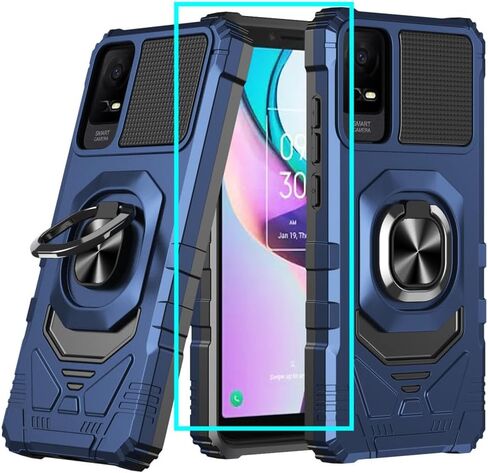 لحالة TCL ION V / حافظة TCL ION X مع واقي الشاشة، حافظة هاتف TCL ION V مغناطيسية للسيارة، حامل حلقي من السيليكون الناعم، غطاء هاتف واقٍ من الدرجة العسكرية شديدة التحمل لهاتف TCL ION X أزرق in Kuwait