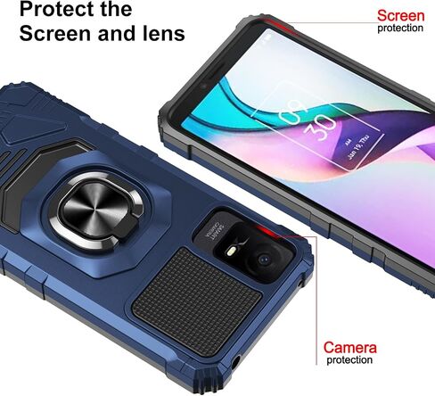 لحالة TCL ION V / حافظة TCL ION X مع واقي الشاشة، حافظة هاتف TCL ION V مغناطيسية للسيارة، حامل حلقي من السيليكون الناعم، غطاء هاتف واقٍ من الدرجة العسكرية شديدة التحمل لهاتف TCL ION X أزرق in Kuwait