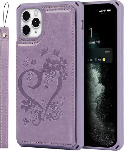 for iPhone 11 Pro Max Case,for iPhone 11promax Case,[ Credit Card Holder & Slot Wallet Case ] Back Shell Leather Cover Shockproof Protective Case with Strap(6.5")-Black in Kuwait