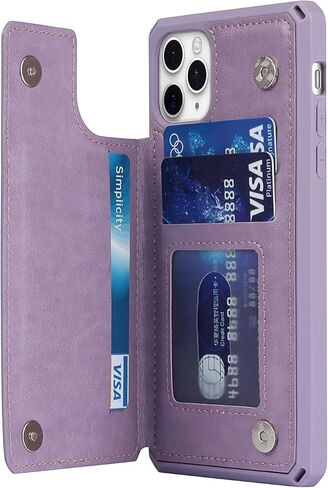 for iPhone 11 Pro Max Case,for iPhone 11promax Case,[ Credit Card Holder & Slot Wallet Case ] Back Shell Leather Cover Shockproof Protective Case with Strap(6.5")-Black in Kuwait