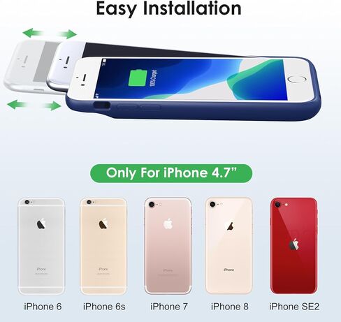 حافظة بطارية لهاتف iPhone 8/7/6s/6/SE (2022/2020)، حافظة شحن واقية محمولة وقوية بقوة 7000 مللي أمبير في الساعة، حافظة شاحن بطارية ممتدة قابلة لإعادة الشحن لهاتف iPhone 8/7/6s/6/SE (2022/2020) ( 4.7 بوصة) in Kuwait
