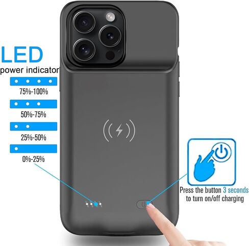 حافظة بطارية لهاتف iPhone 14 Pro (6.1 بوصة) شحن لاسلكي Qi بقدرة 10000 مللي أمبير في الساعة، نسخة احتياطية نحيفة ممتدة قابلة لإعادة الشحن مع توسيع لهاتف iPhone 14 Pro، أسود in Kuwait