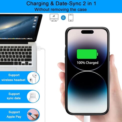 حافظة بطارية لهاتف iPhone 14 Pro (6.1 بوصة) شحن لاسلكي Qi بقدرة 10000 مللي أمبير في الساعة، نسخة احتياطية نحيفة ممتدة قابلة لإعادة الشحن مع توسيع لهاتف iPhone 14 Pro، أسود in Kuwait