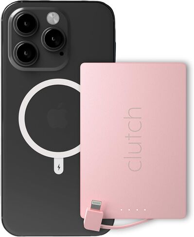 Clutch Pro – World's Thinnest iPhone Charger – Portable Power Bank 5000mAh – Magnetic Built-in Lightning Cable – TSA Approved Travel Charger – iPhone 14 & Earlier – White in Saudi Arabia