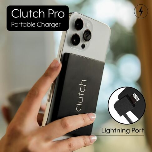 Clutch Pro – World's Thinnest iPhone Charger – Portable Power Bank 5000mAh – Magnetic Built-in Lightning Cable – TSA Approved Travel Charger – iPhone 14 & Earlier – White in Saudi Arabia