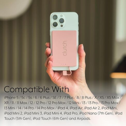 Clutch Pro – World's Thinnest iPhone Charger – Portable Power Bank 5000mAh – Magnetic Built-in Lightning Cable – TSA Approved Travel Charger – iPhone 14 & Earlier – White in Saudi Arabia