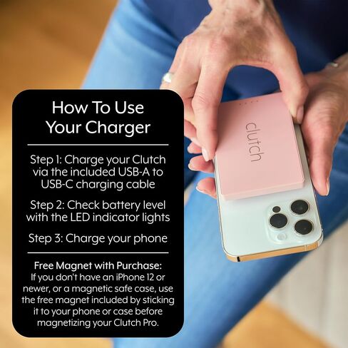 Clutch Pro – World's Thinnest iPhone Charger – Portable Power Bank 5000mAh – Magnetic Built-in Lightning Cable – TSA Approved Travel Charger – iPhone 14 & Earlier – White in Saudi Arabia