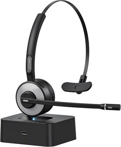 Bluetooth Headset, Wireless Headset with Mic for Work, Computer Headset with Microphone for PC, Bluetooth V5.3 Lightweight Headset with Noise Cancelling Mic, Mute Button, Multipoint, and Charging Base in Saudi Arabia