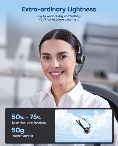 Bluetooth Headset, Wireless Headset with Mic for Work, Computer Headset with Microphone for PC, Bluetooth V5.3 Lightweight Headset with Noise Cancelling Mic, Mute Button, Multipoint, and Charging Base in Saudi Arabia