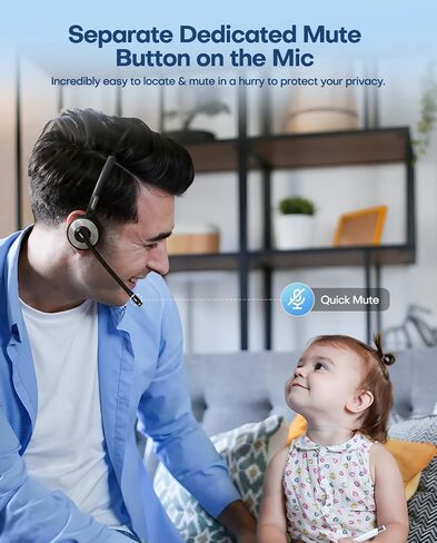 Bluetooth Headset, Wireless Headset with Mic for Work, Computer Headset with Microphone for PC, Bluetooth V5.3 Lightweight Headset with Noise Cancelling Mic, Mute Button, Multipoint, and Charging Base in Saudi Arabia