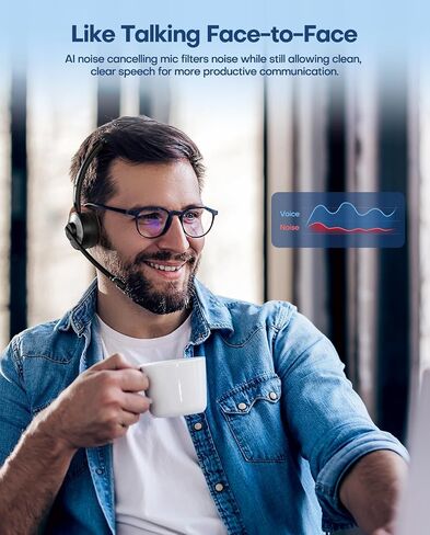 Bluetooth Headset, Wireless Headset with Mic for Work, Computer Headset with Microphone for PC, Bluetooth V5.3 Lightweight Headset with Noise Cancelling Mic, Mute Button, Multipoint, and Charging Base in Saudi Arabia