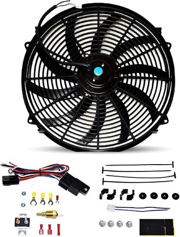 A-Team Performance - 16" Electric Radiator Cooling Fan with Wide S-Curved 10 Blades - Thermostat Kit 3000 CFM Reversible Push or Pull with Mounting Kit (12 Volts) in Saudi Arabia