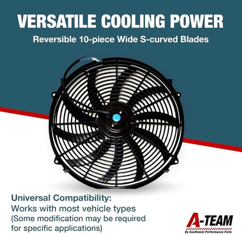 A-Team Performance - 16" Electric Radiator Cooling Fan with Wide S-Curved 10 Blades - Thermostat Kit 3000 CFM Reversible Push or Pull with Mounting Kit (12 Volts) in Saudi Arabia