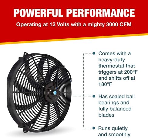 A-Team Performance - 16" Electric Radiator Cooling Fan with Wide S-Curved 10 Blades - Thermostat Kit 3000 CFM Reversible Push or Pull with Mounting Kit (12 Volts) in Saudi Arabia