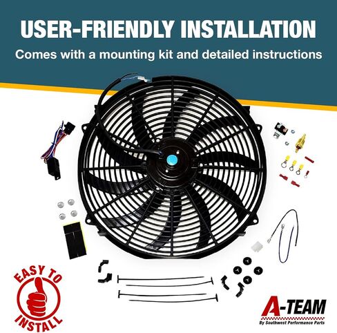 A-Team Performance - 16" Electric Radiator Cooling Fan with Wide S-Curved 10 Blades - Thermostat Kit 3000 CFM Reversible Push or Pull with Mounting Kit (12 Volts) in Saudi Arabia