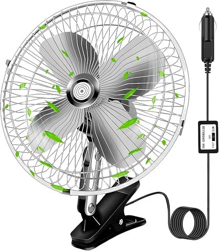 10-Inch Silver Cigarette Lighter Fan, Two-Speed Adjustment Golf Cart Fan, 360-Degree Rotation Truck Fan, Clip-On Design 12 Volt Fan, Perfect for Cars, Trucks, RVs and More in Saudi Arabia