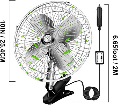 10-Inch Silver Cigarette Lighter Fan, Two-Speed Adjustment Golf Cart Fan, 360-Degree Rotation Truck Fan, Clip-On Design 12 Volt Fan, Perfect for Cars, Trucks, RVs and More in Saudi Arabia