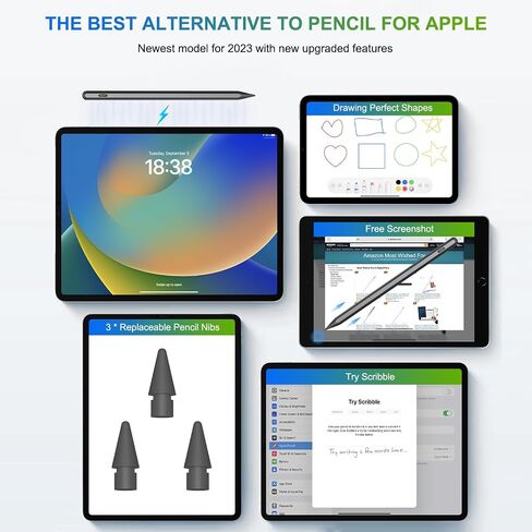 قلم iPad الجيل الثاني من الشحن اللاسلكي المغناطيسي، مثل قلم Apple مع خاصية رفض الإمالة وراحة اليد، قلم iPad متوافق مع iPad Air 3/4/5، iPad Mini 5/6، iPad 6/7/8/9/10 Gen، iPad Pro 11/12.9 in Saudi Arabia