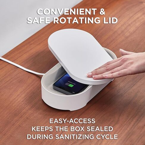 Lexon Oblio Box - Black UV Sanitizer Box - Qi-Compatible UV-C Light Sanitizer with 10W Wireless Charger - Can be Used for Watches, Jewelry, & Glasses in Saudi Arabia