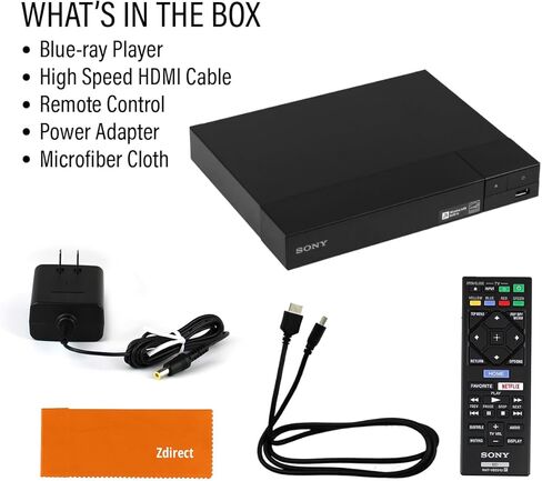 مشغل أقراص DVD من سوني، مشغل Blu Ray BDP-BX370 - مشغل أقراص Blu ray DVD مع جهاز تحكم عن بعد، واي فاي مدمج، Dolby، CD/DVD/Bluray Player Combo للتلفزيون. الحزمة - جهاز تحكم عن بعد، كابل HDMI عالي السرعة، قماش عدسة Zdirect in Kuwait
