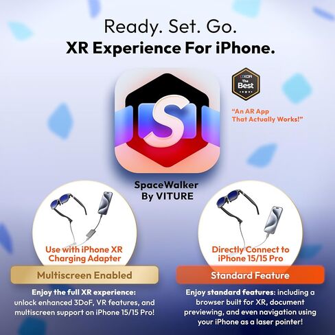 VITURE One iPhone 15 Pack: XR Glasses & USB- C XR Charging Adapter: Seamless Support on Spatial Video, Enabling Multi-Screen, Enhanced 3DoF, 1-Click 3D, VR Video on iPhone 15/15 Pro, Charge and Play in Kuwait