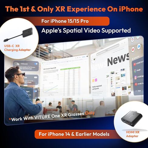 VITURE One iPhone 15 Pack: XR Glasses & USB- C XR Charging Adapter: Seamless Support on Spatial Video, Enabling Multi-Screen, Enhanced 3DoF, 1-Click 3D, VR Video on iPhone 15/15 Pro, Charge and Play in Kuwait
