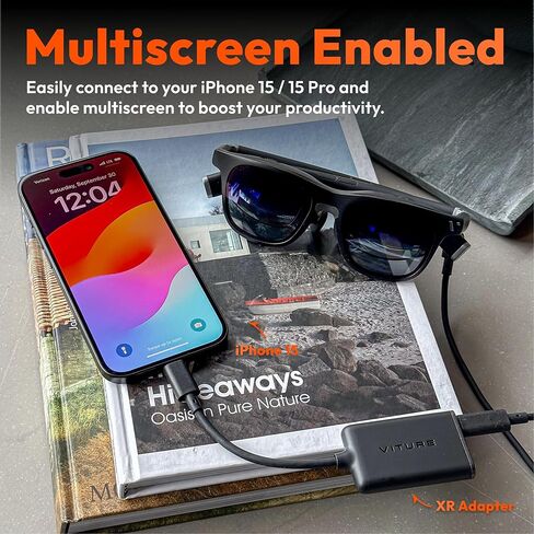 VITURE One iPhone 15 Pack: XR Glasses & USB- C XR Charging Adapter: Seamless Support on Spatial Video, Enabling Multi-Screen, Enhanced 3DoF, 1-Click 3D, VR Video on iPhone 15/15 Pro, Charge and Play in Kuwait