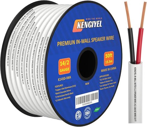 14/2 Speaker Wire (100 Feet) 14AWG Gauge in Wall Audio Speaker Wire, Fire Safety CL2 CL3 Rated Audio Speaker Cable/ 14 Gauge-2 Conductors CCA (Copper Clad Aluminum) Electrical Hookup Wire in Kuwait