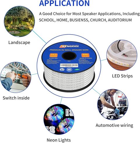 14/2 Speaker Wire (100 Feet) 14AWG Gauge in Wall Audio Speaker Wire, Fire Safety CL2 CL3 Rated Audio Speaker Cable/ 14 Gauge-2 Conductors CCA (Copper Clad Aluminum) Electrical Hookup Wire in Kuwait