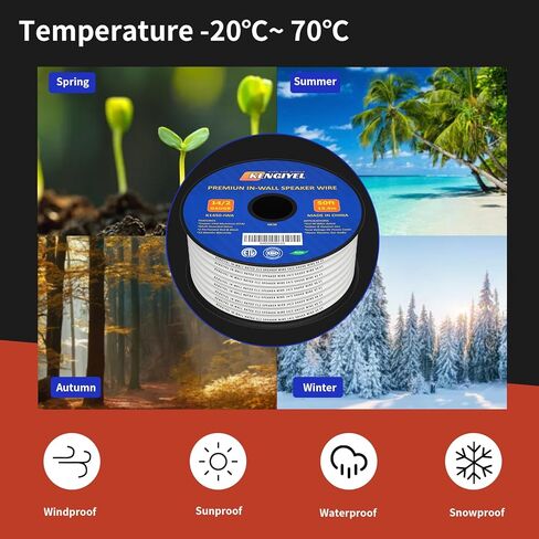 14/2 Speaker Wire (100 Feet) 14AWG Gauge in Wall Audio Speaker Wire, Fire Safety CL2 CL3 Rated Audio Speaker Cable/ 14 Gauge-2 Conductors CCA (Copper Clad Aluminum) Electrical Hookup Wire in Kuwait