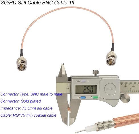 كابل Superbat 3G HD SDI كابل BNC (30 سم 75 أوم) RG179 Jumper للكاميرات ومعدات الفيديو، يدعم HD-SDI/3G-SDI/4K/8K، كابل فيديو SDI (مستقيم، قطعة واحدة) in Kuwait