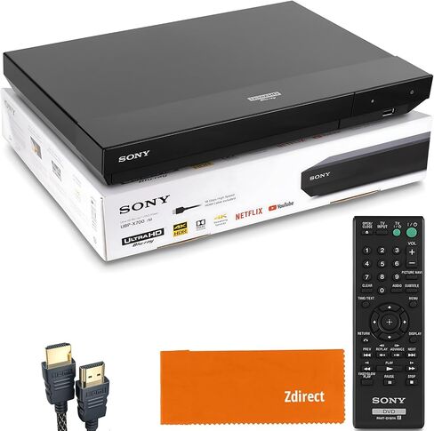 مشغل بلو راي 4K من سوني فائق الدقة UBP-X700M - مشغل أقراص CD/DVD مع جهاز تحكم عن بعد، Dolby Vision، HDR10 - Wi-Fi لبث Netflix، YouTube والمزيد. الحزمة - بلوراي، كابل HDMI، جهاز التحكم عن بعد، قماش عدسة Zdirect in Kuwait