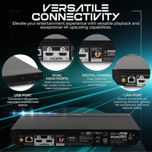 مشغل بلو راي 4K من سوني فائق الدقة UBP-X700M - مشغل أقراص CD/DVD مع جهاز تحكم عن بعد، Dolby Vision، HDR10 - Wi-Fi لبث Netflix، YouTube والمزيد. الحزمة - بلوراي، كابل HDMI، جهاز التحكم عن بعد، قماش عدسة Zdirect in Kuwait
